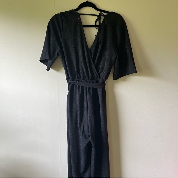 Mi Ami Medium Sparkly Black Wrap Wide Leg jumpsuit - Picture 7 of 7